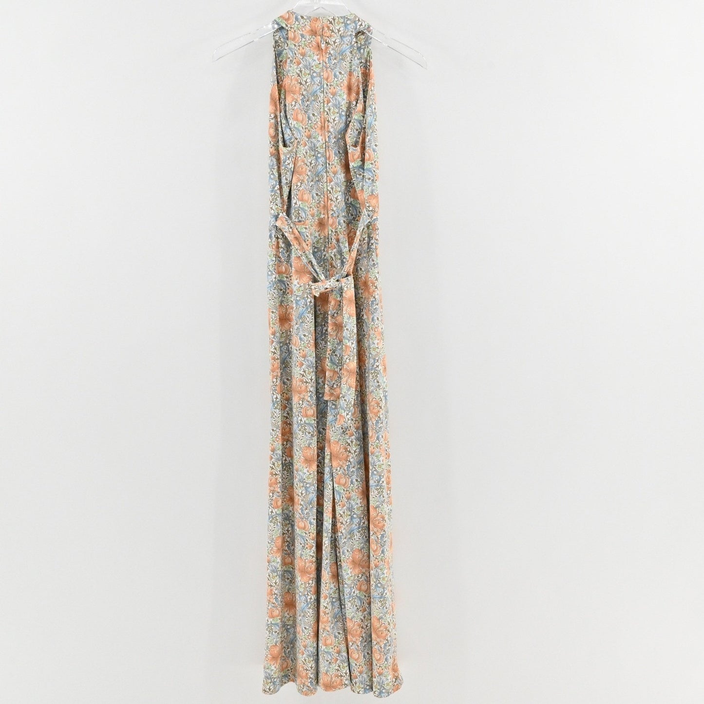 Vtg 70s Floral Halter Maxi Dress Size S Peach Blue Whimsical Bloomcore Feminine
