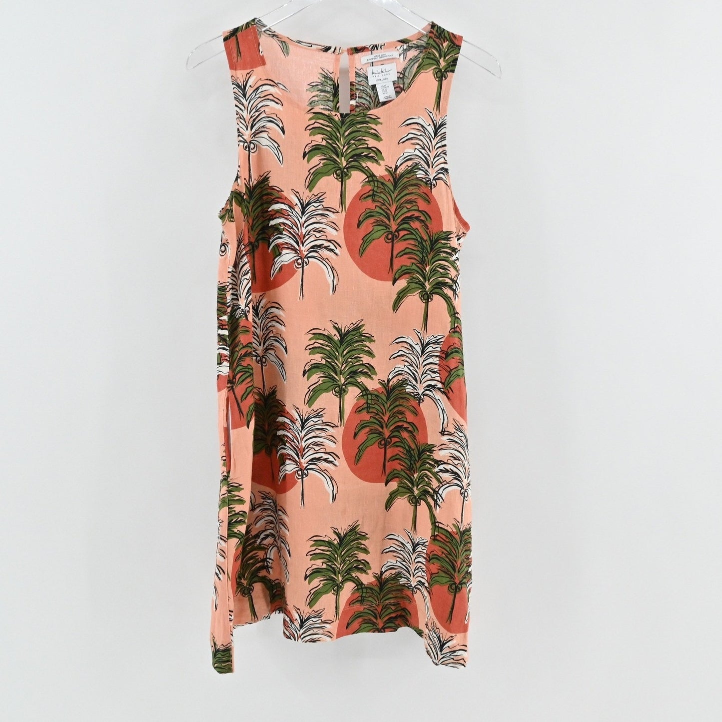 Nicole Miller Tropical Linen Dress Size M Palm Tree Sleeveless Island Vacation