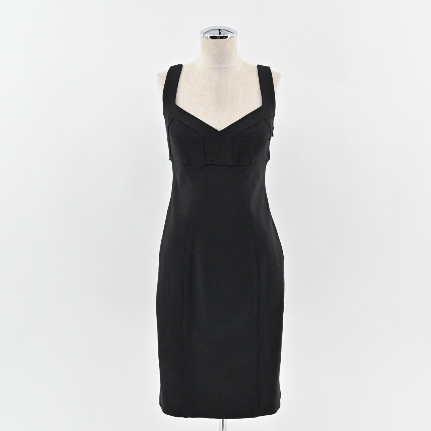 Vtg DIANE VON FURSTENBERG Dress Size S Black Cotton VNeck Bodycon Sheath USA Y2k