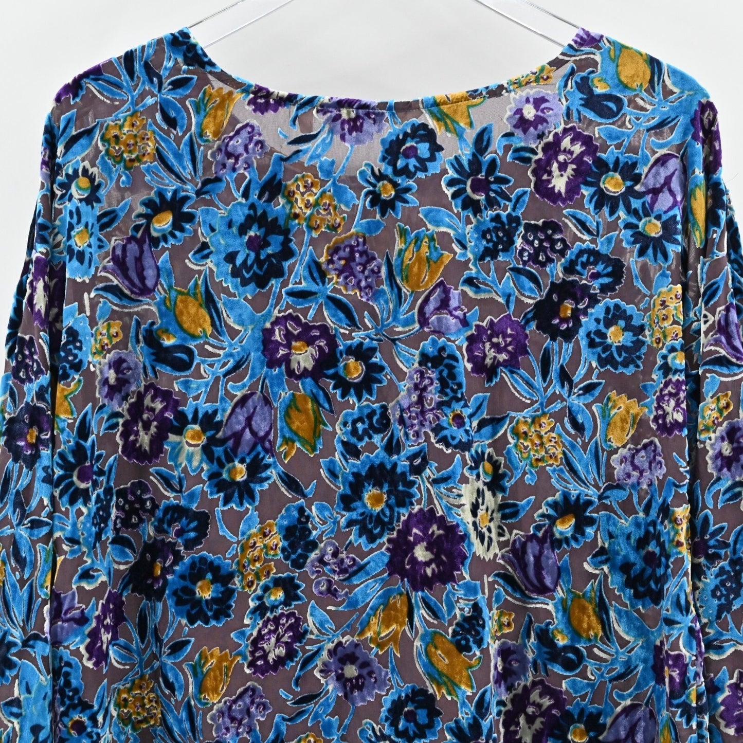 SOFT SURROUNDINGS Eliana Velvet Top Womens Size S Blue Floral Bateau Neck Blouse