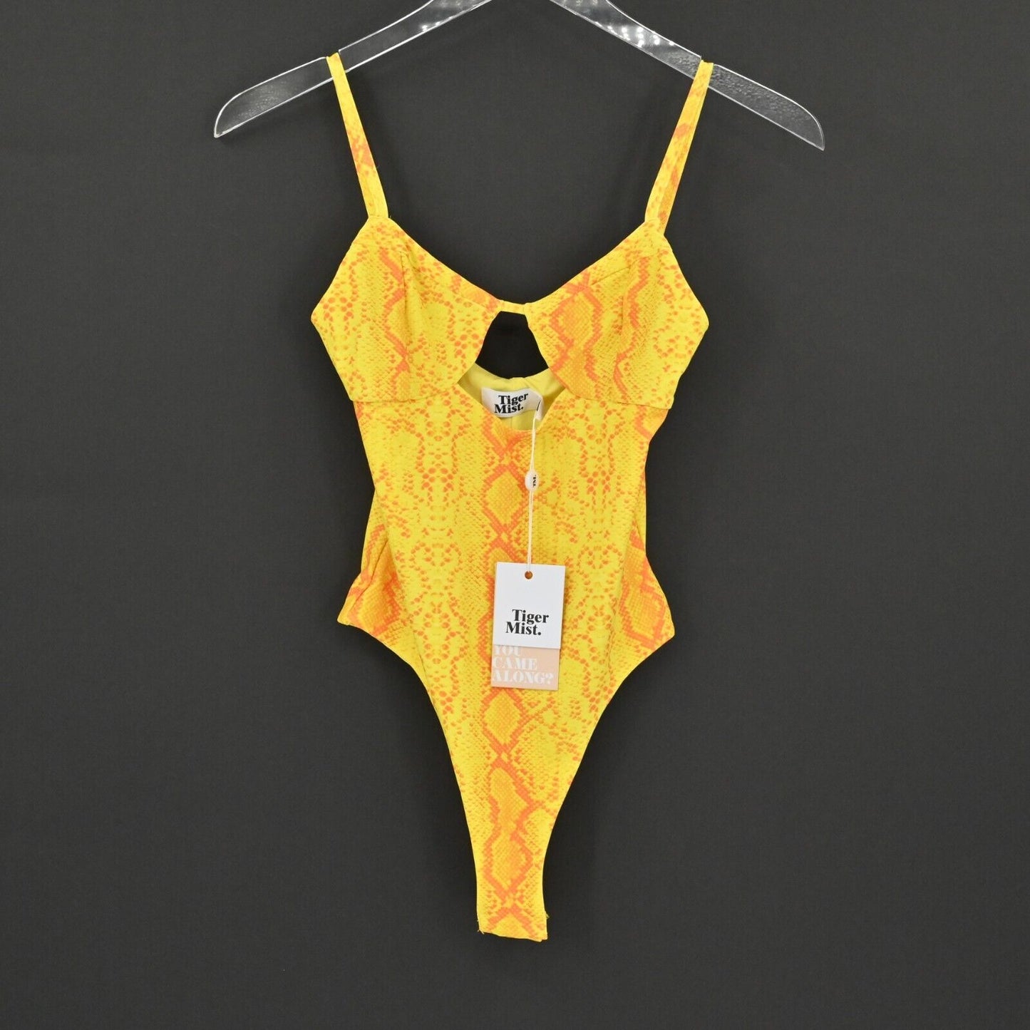TIGER MIST Bodysuit Womens Sz XS Tavi Yellow Snake Stretch Spaghetti Straps NEW