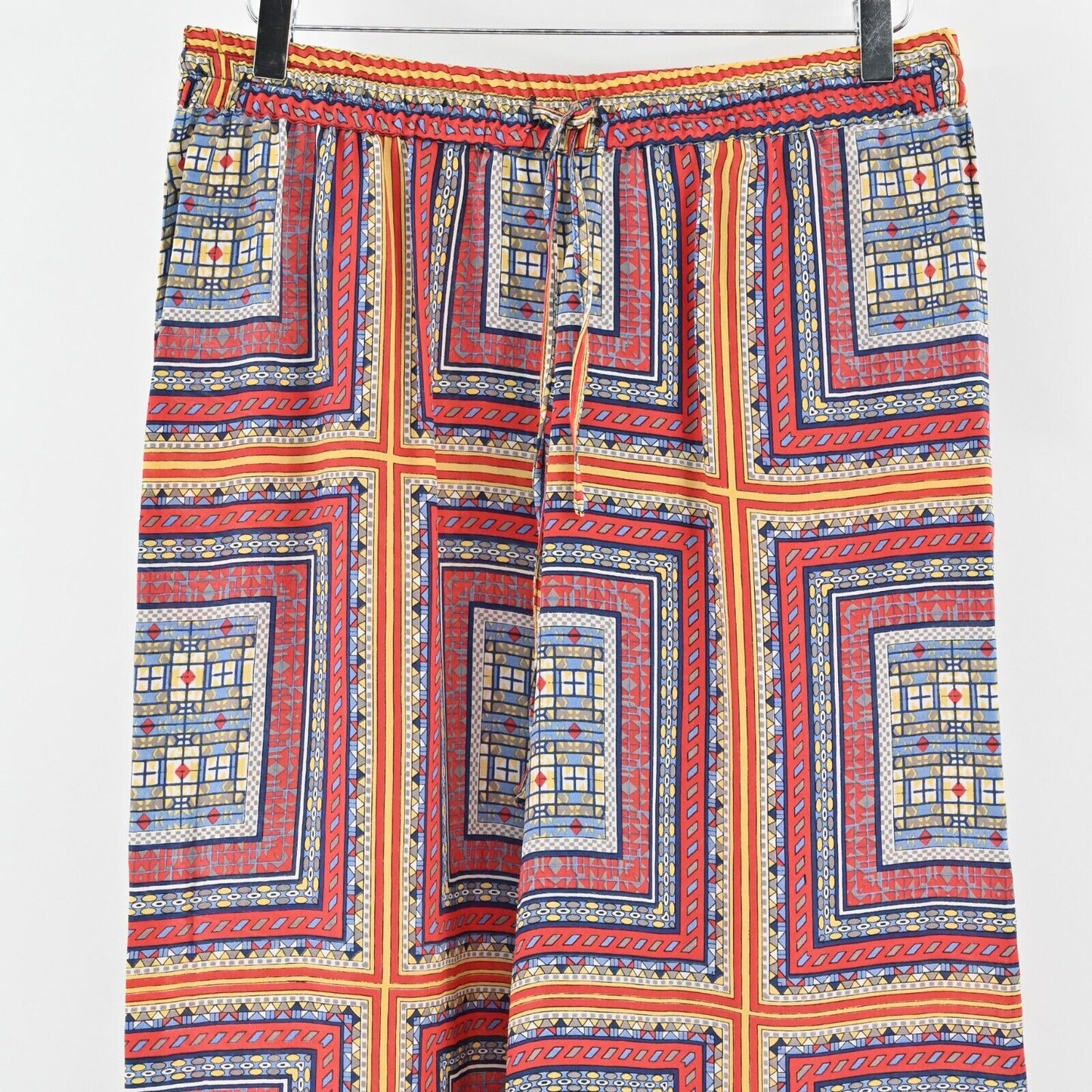 TOLANI Pants Womens Sz M Palazzo Silk Multicolor Square Flowy Wide Leg High Rise