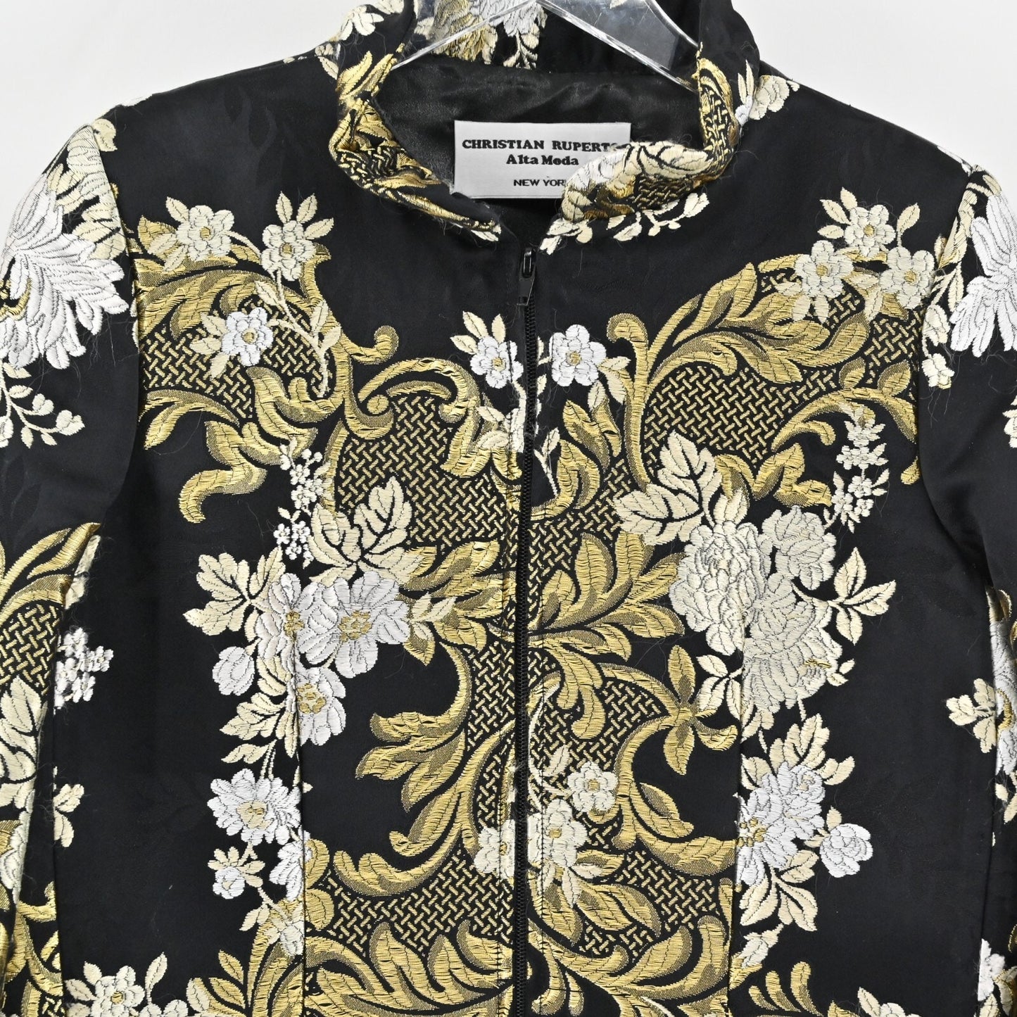 Vtg CHRISTIAN RUPERTO Jacquard Jacket Womens Size XL Embroidered Floral Brocade