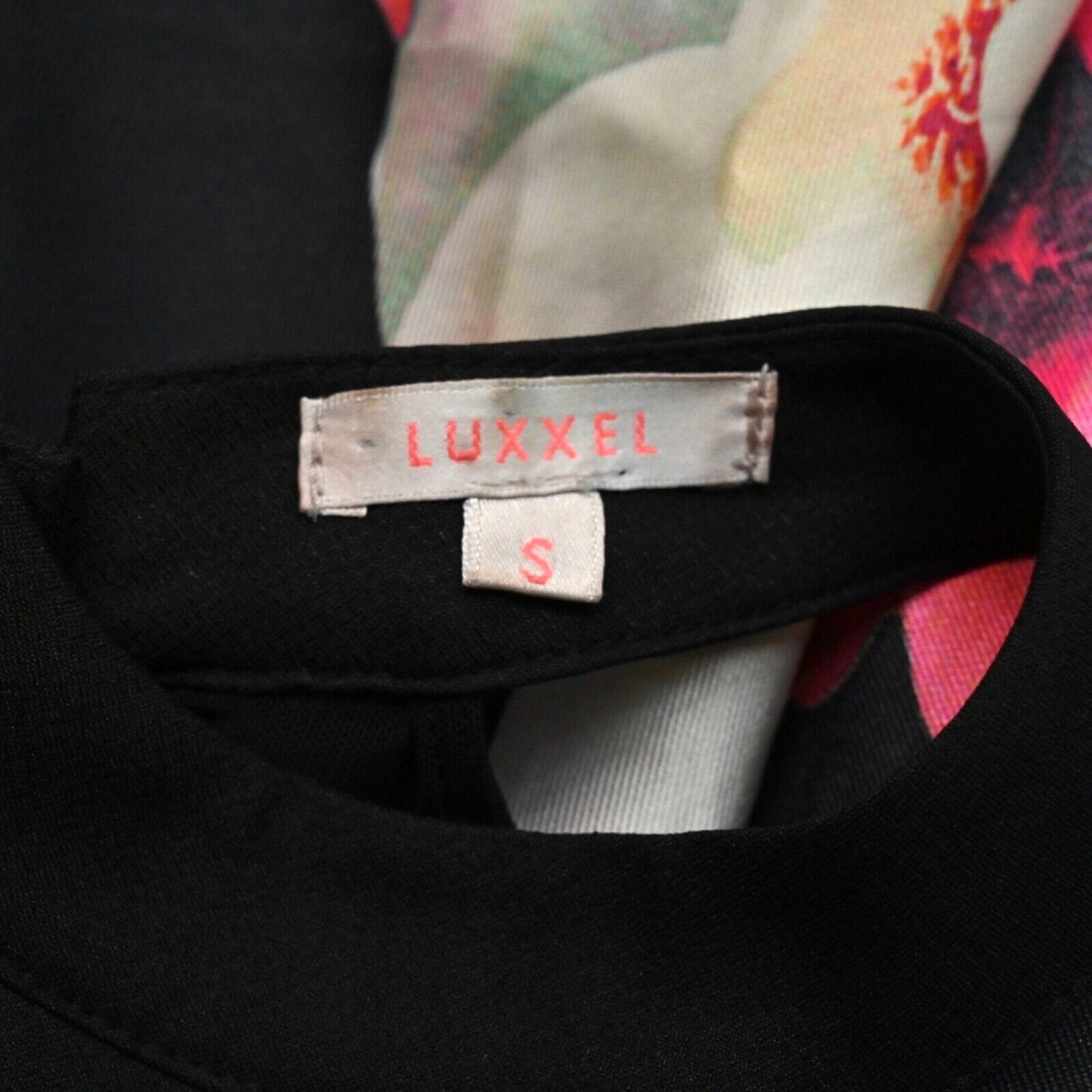 LUXXEL Dress Womens Size S Mini Fit Flare Halter Black Floral Satin Retro Prom