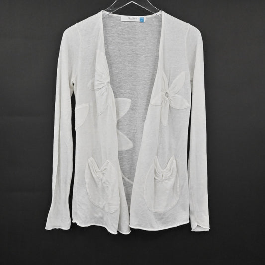 Anthropologie Sparrow Cardigan Sweater Womens Size S Linen Cotton White Flower