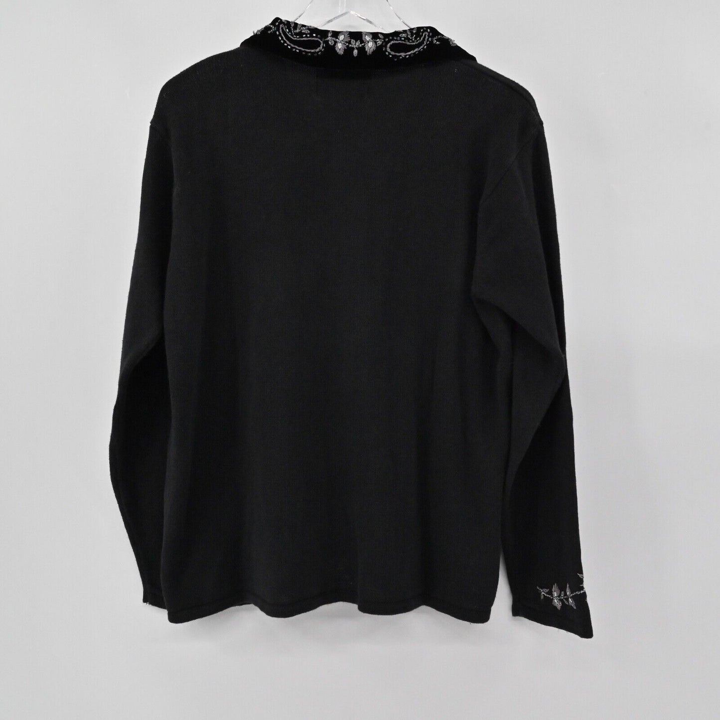 Vtg Beaded Cardigan Women Sz M Black Embroidered Paisley 90s TIARA INTERNATIONAL