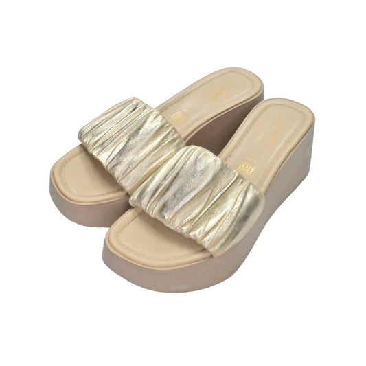 SEYCHELLES Sandals Womens Sz 8 Gold Metallic Leather Coney Island Slide Platform
