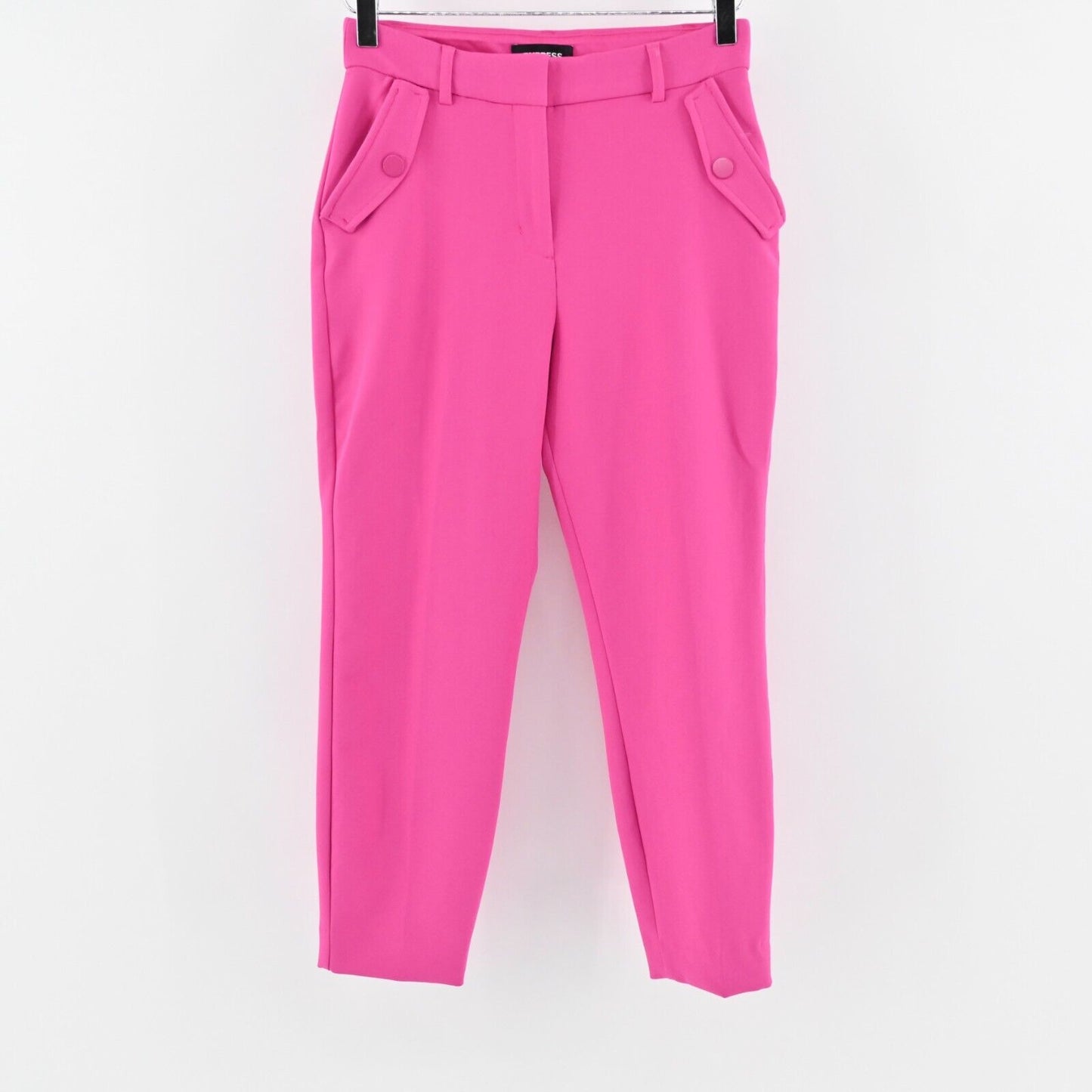 EXPRESS Pants Womens Sz 2S Solid Hot Pink Stretch Crop High Rise Pockets Office