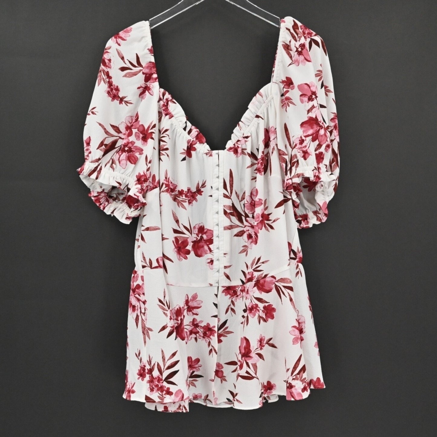 CITY CHIC Womens Top Size XL/22 Ivory Soft Blooms White Red Floral Peplum Ruffle