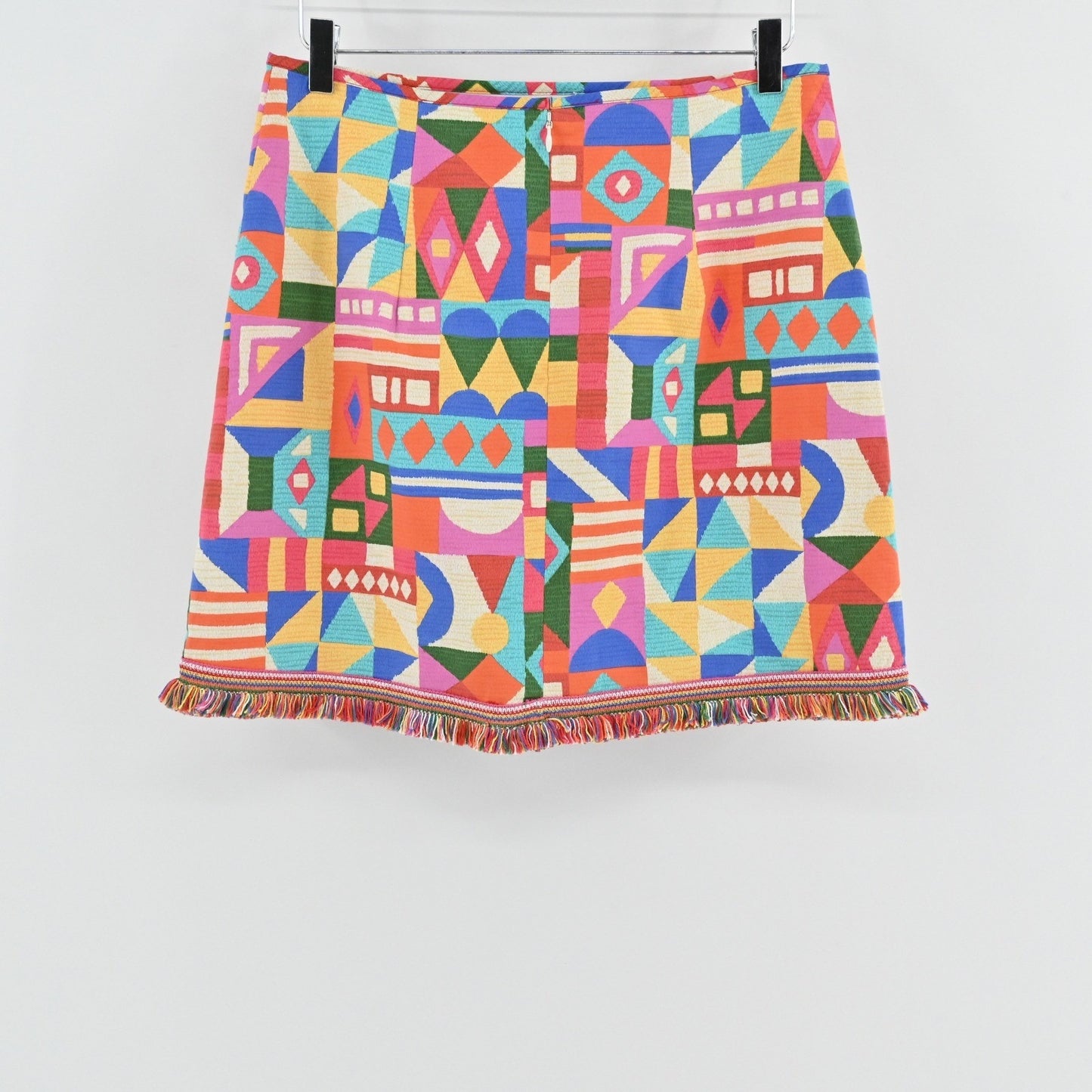 Antonio Melani Noa Geometric Skirt Size 8 Colorful Fringe Trim Dopamine Girl