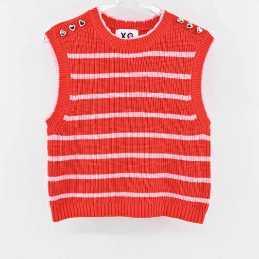 KERRI ROSENTHAL Sweater Vest Womens Siz M Red Pink Striped Heart Smiley Face NEW
