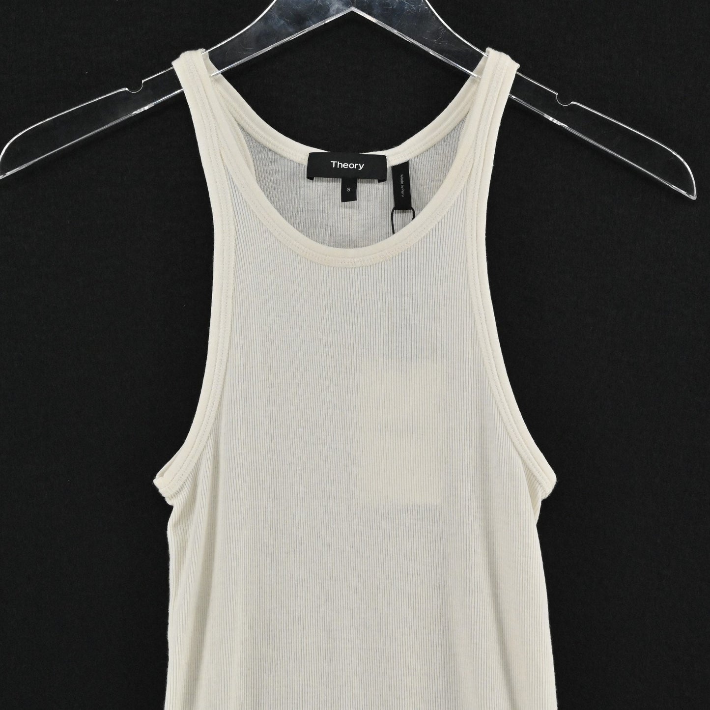 Theory Womens Ribbed Racerback Tank Top Size S Ivory Cotton Minimalist Neutral