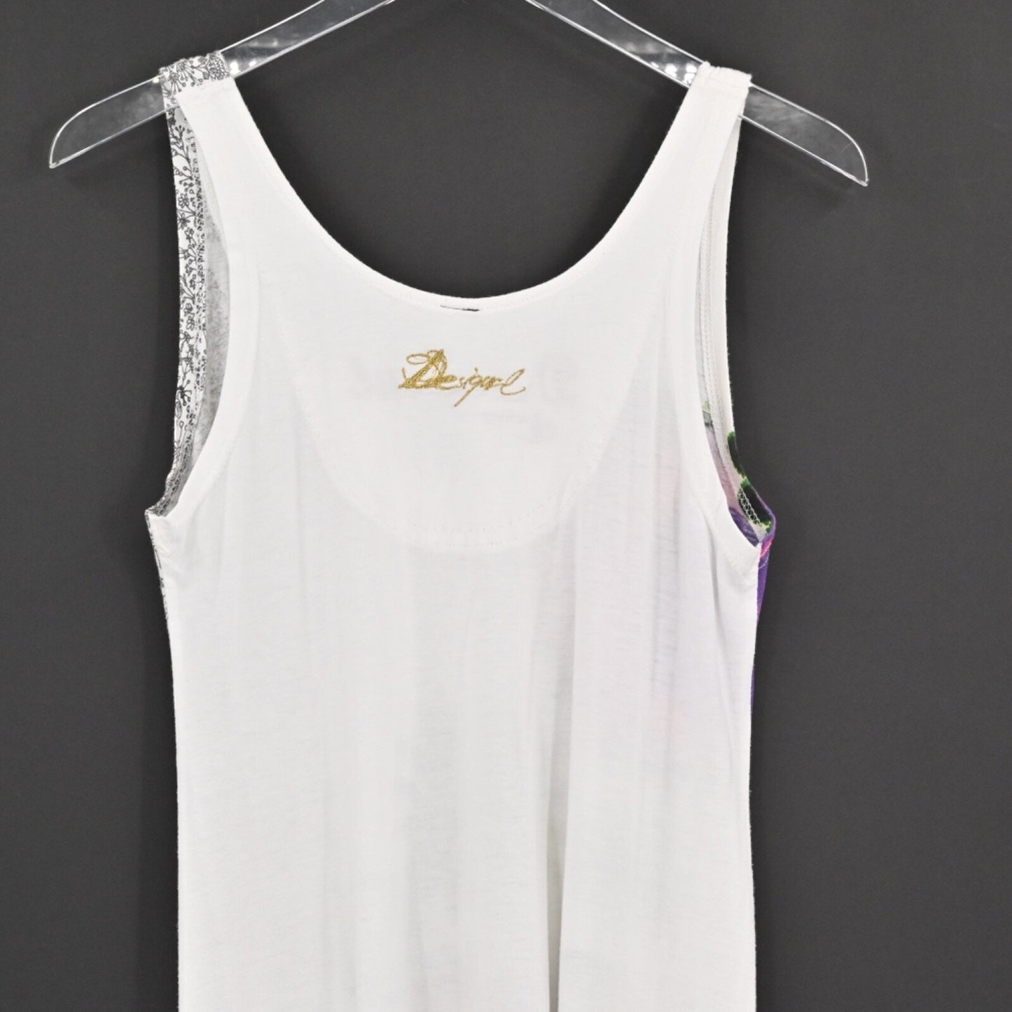 Vtg DESIGUAL Womens Sequin Embroidered Dress Size M White Tunic Mini Floral Y2k