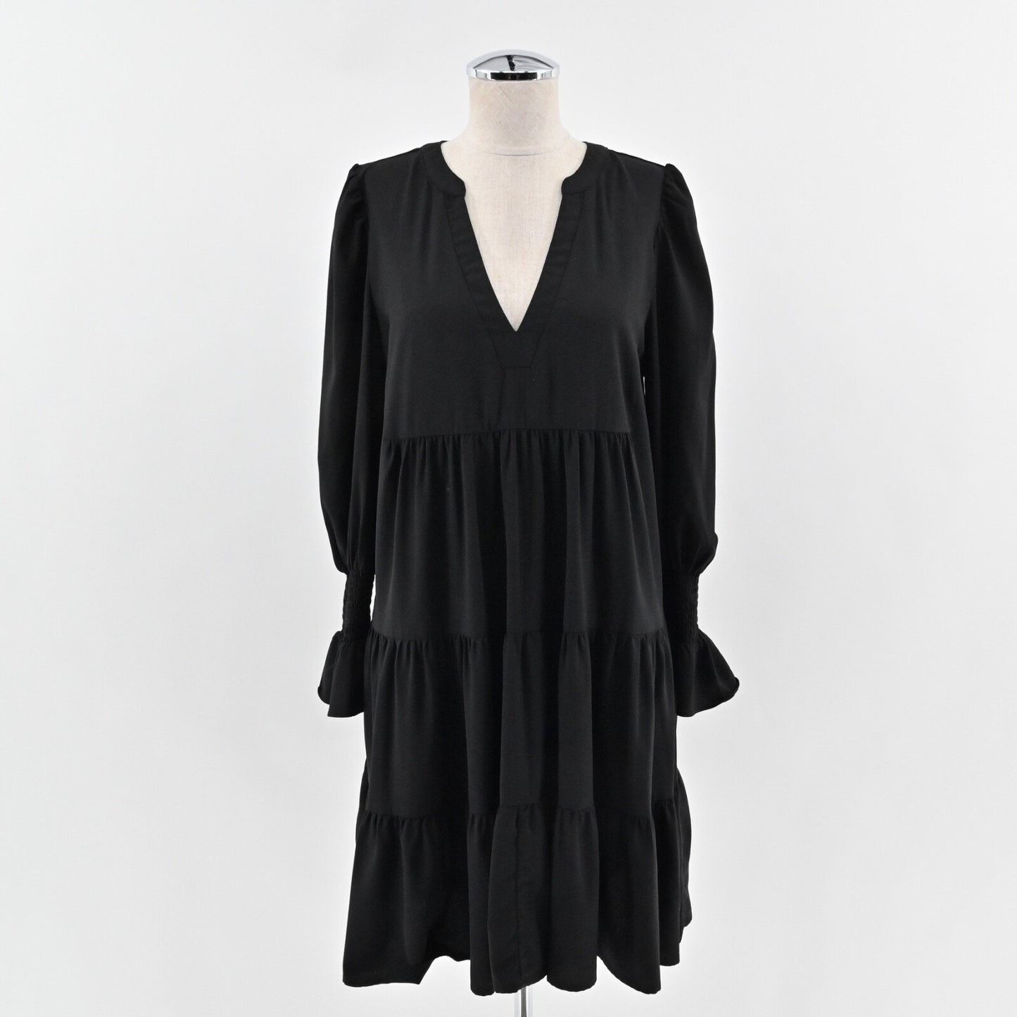 POMANDER PLACE Kenzo Mini Dress Sz M Black Tiered Ruffle Bell Sleeve Tuckernuck