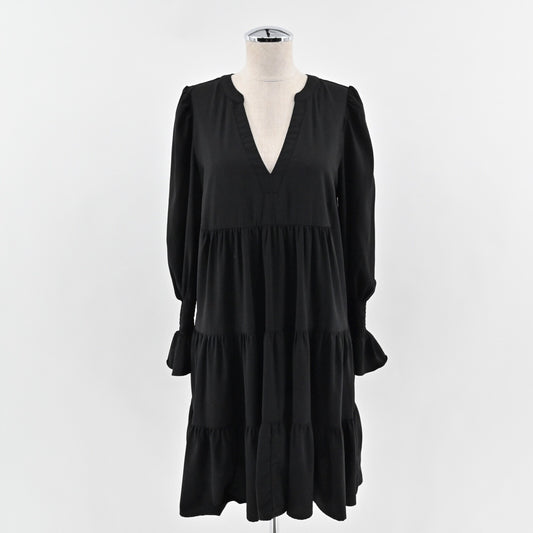 POMANDER PLACE Kenzo Mini Dress Sz M Black Tiered Ruffle Bell Sleeve Tuckernuck
