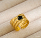 18K Gold Plated Stainless Steel Black Square Stone Adjustable Ring