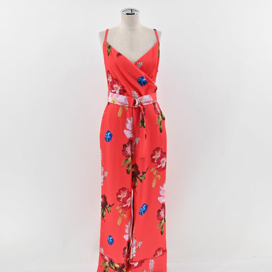 TED BAKER Jumpsuit Womens Size S Piiper Wrap Belted Berry Sundae Red Floral
