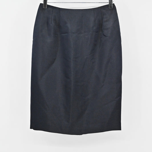 Linda Allard Ellen Tracy Silk Pencil Skirt Size 6 Navy Blue Metallic Office NEW