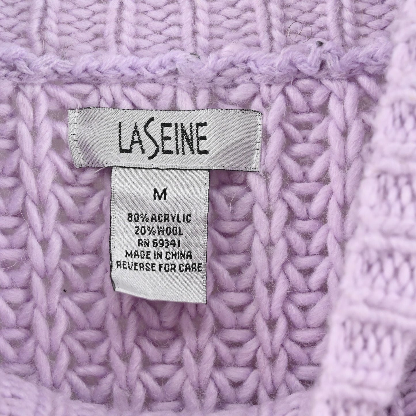 Vtg Embroidered Sweater Womens Sz M Purple Floral Chunky Knit Wool Blend LASEINE