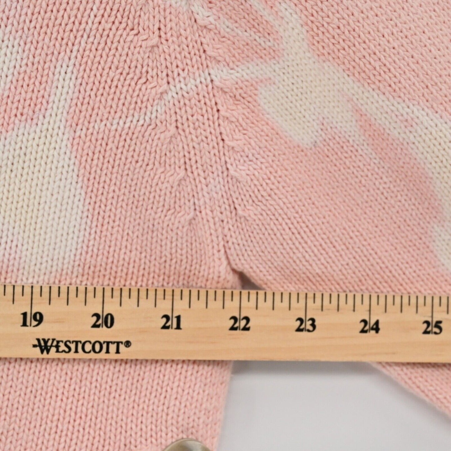J JILL Sweater Womens Sz XSP Pink Bleach Splatter 100% Cotton VNeck Side Button