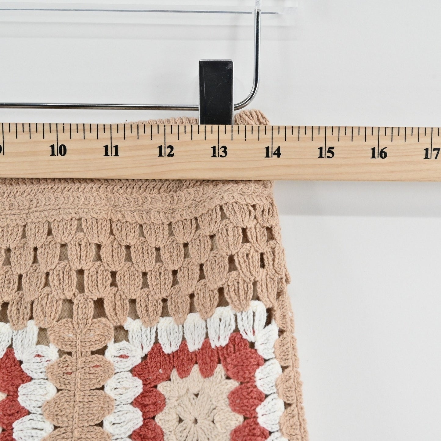 Lulus Womens Granny Squares Crochet Mini Skirt Size S Tan Boho Festival Lined
