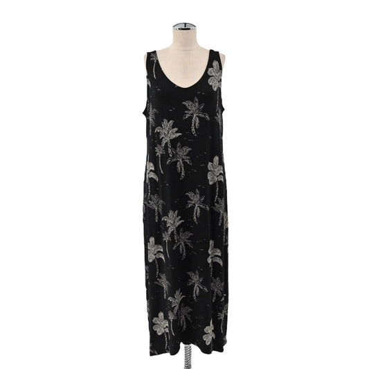 J JILL Dress Sz M Sleeveless Jersey Tropical Palm Black Wearever Collection NEW