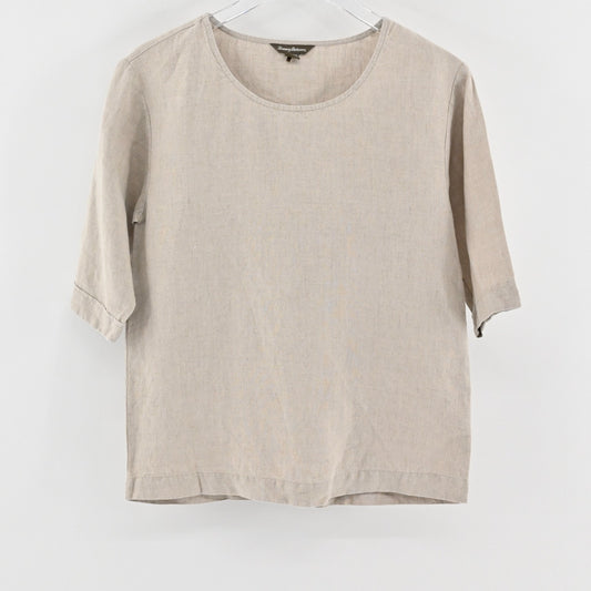 Tommy Bahama Womens Linen Top Size XXS Beige Lagenlook Neutral Short Sleeve Boho