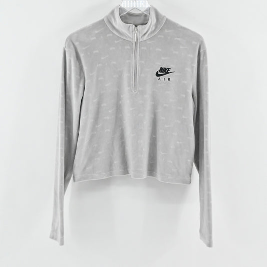 Nike Womens Gray Velour Crop Sweatshirt Size XL Quarter Zip Pullover Long Sleeve