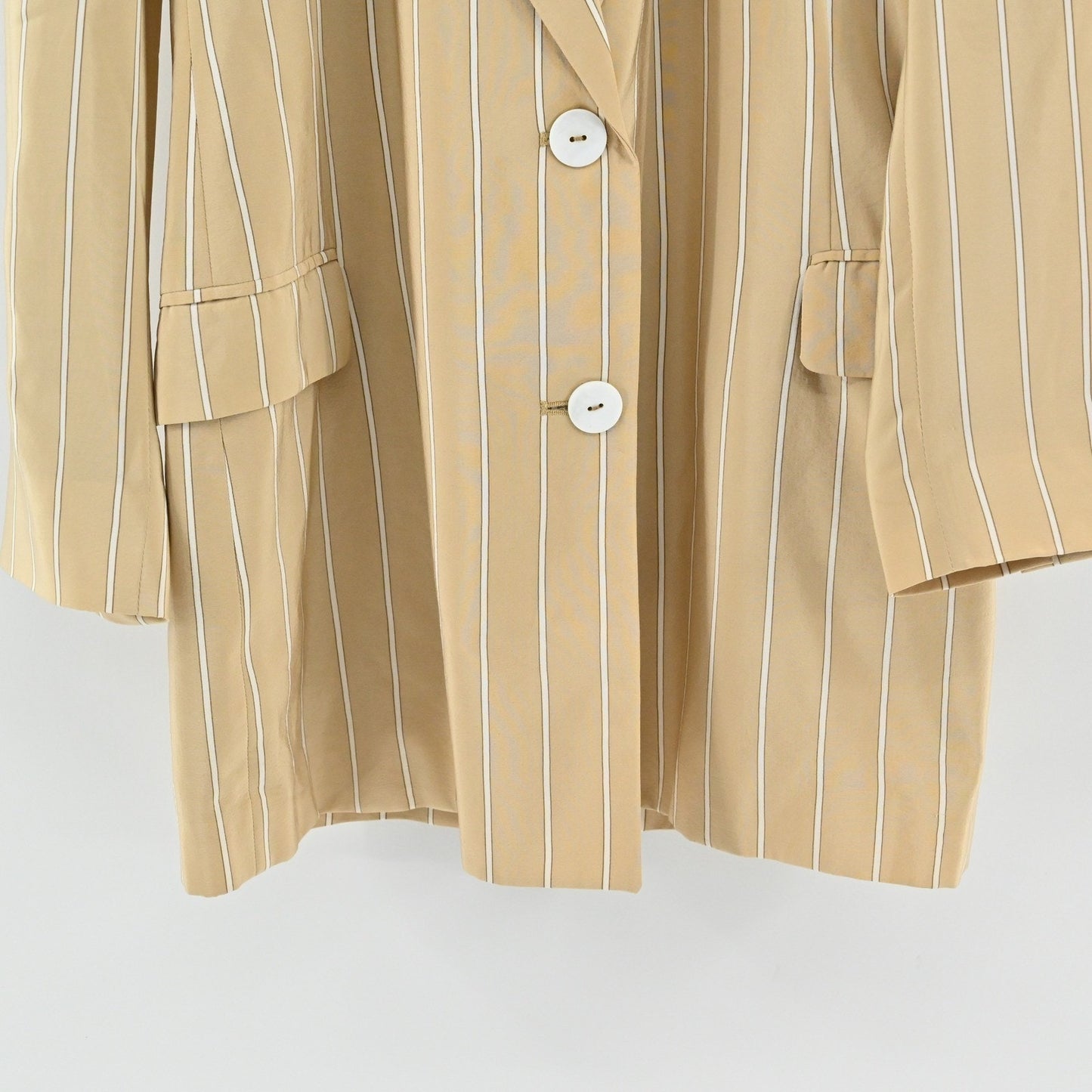 Linda Allard Ellen Tracy Womens Silk Blazer Size 2 Striped Tan Long Line Career