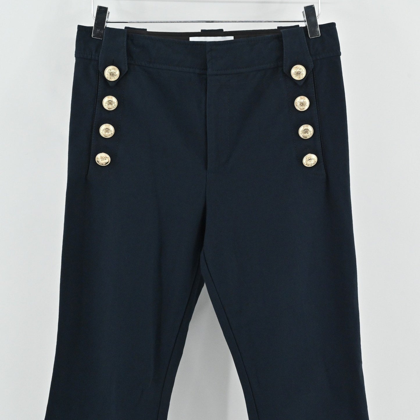 Derek Lam 10 Crosby Womens Robertson Pants Size 8 Sailor Navy Blue Gold Button