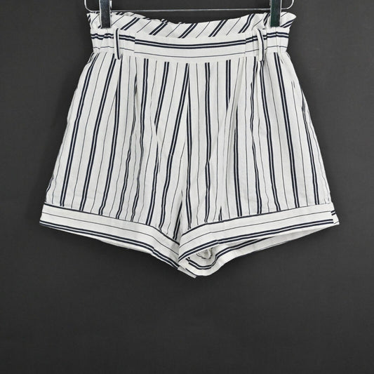 SUBOO Shorts Womens Size 4 Straighty 180 High Waist Striped Navy Ivory Linen
