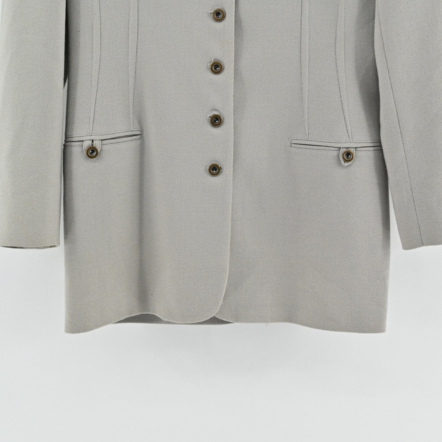 Vtg Cynthia Steffe Womens Wool Blazer Size 6 Gray Longline Jacket Button Front