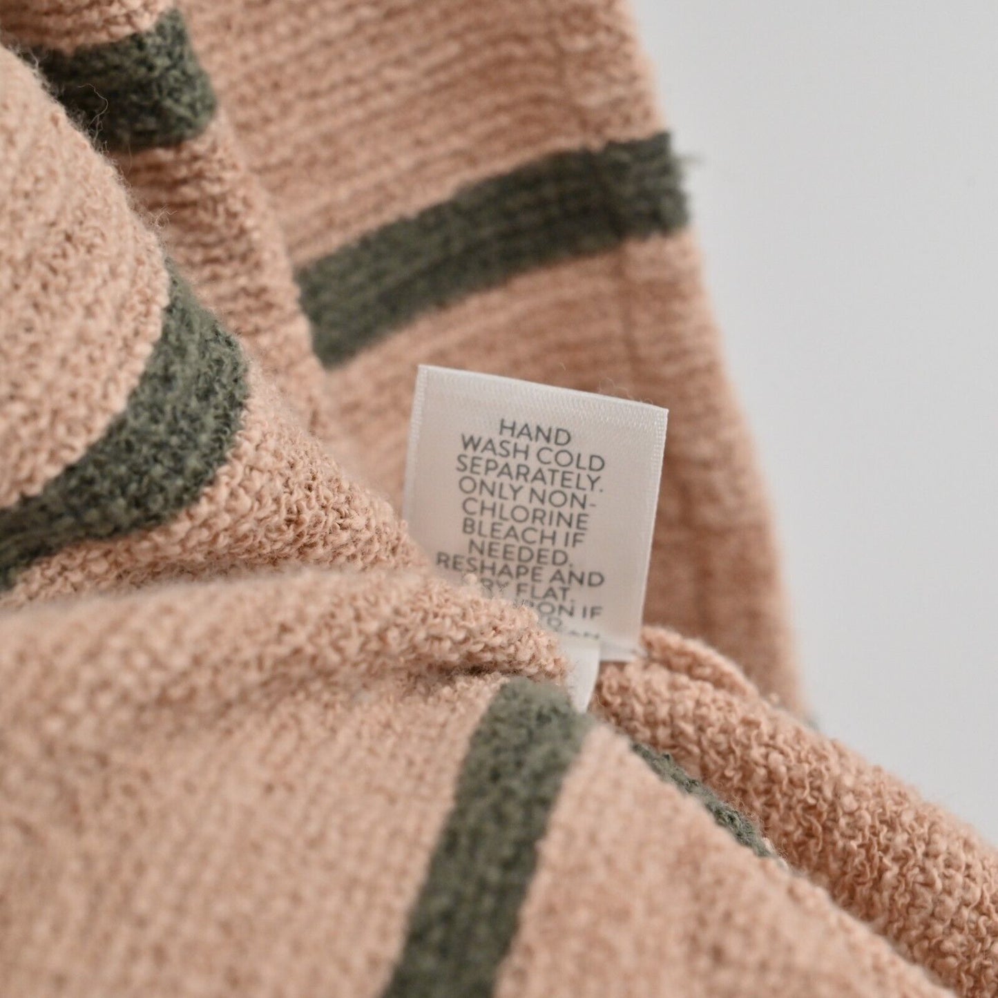 J JILL Sweater Womens Size S Tall Knit Olive Green Tan Stripe Long Sleeve Hoodie