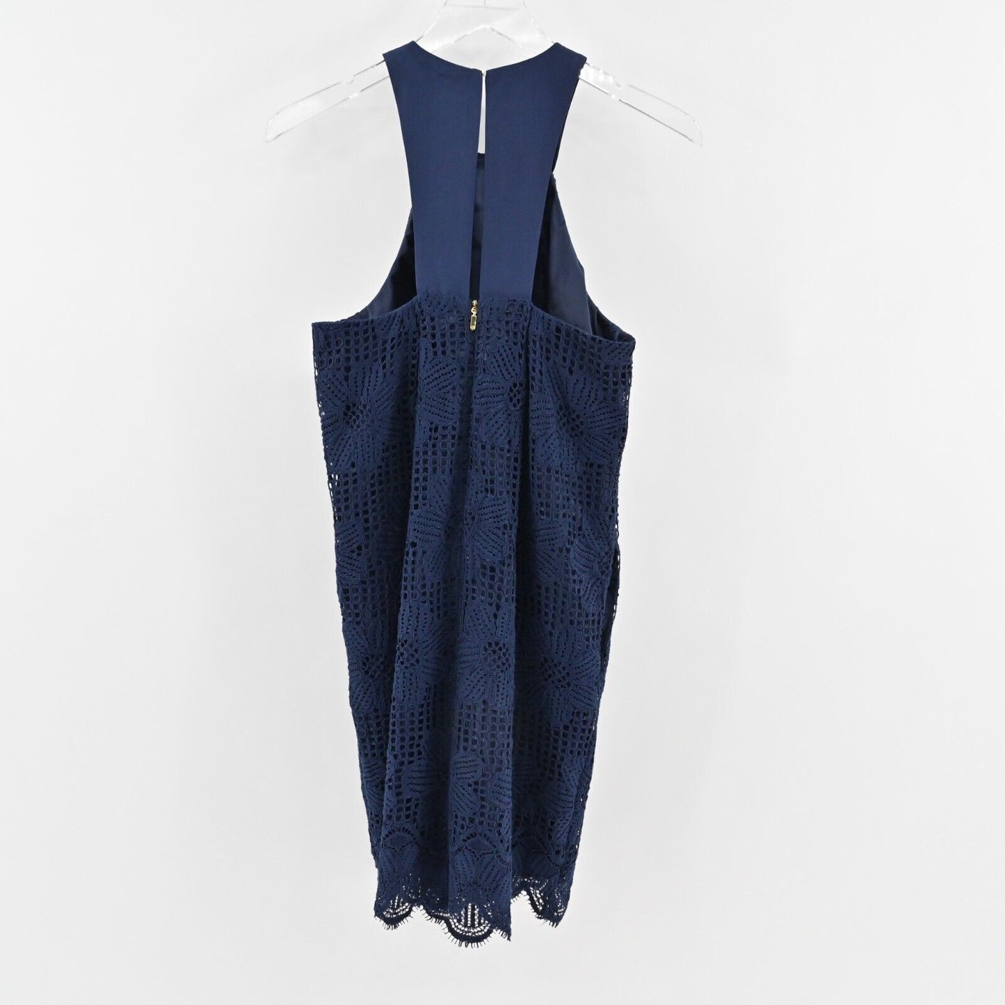 TRINA TURK Dress Sz 2 Navy Indigo Felisha Silk Blend Sleeveless Shift Scalloped