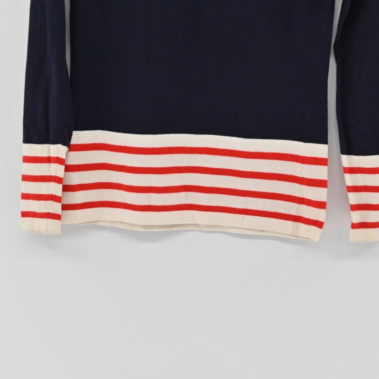 THEORY Sweater Womens Size M Navy Blue Red Stripe Jesup Dream Boat Neck Preppy