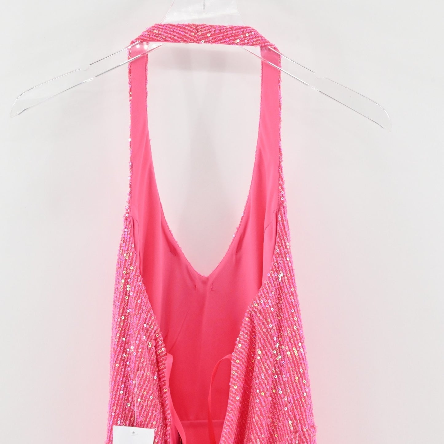 City Vibe Pink Sequin Dress Size 11 Sleeveless VNeck Mini Halter Sexy Barbie NEW