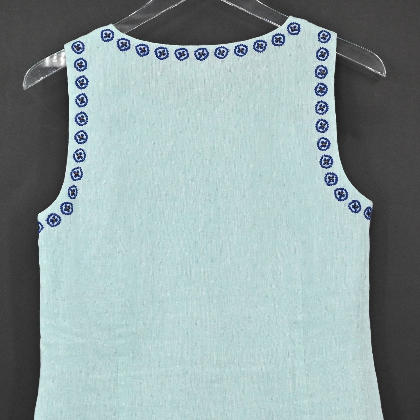 VINEYARD VINES Embroidered Beaded Shift Dress Sz 6 Blue Linen Cotton Sleeveless