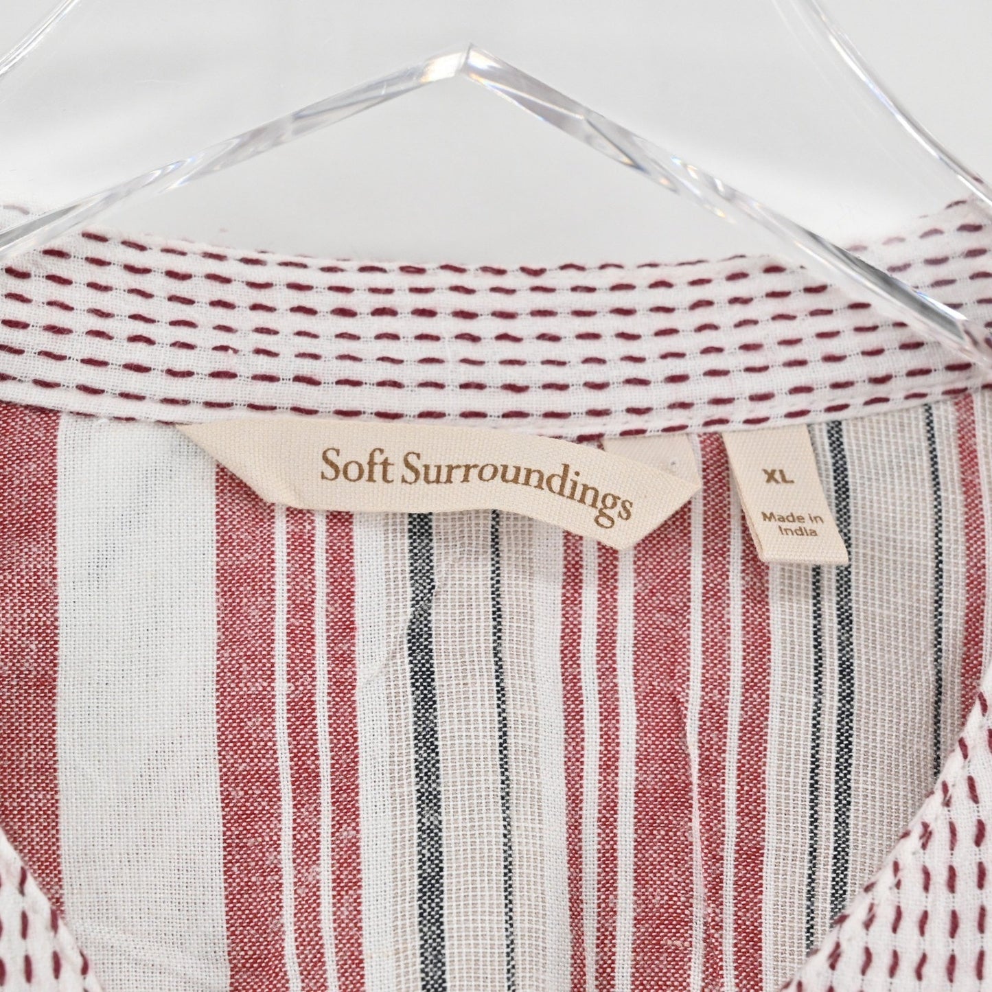 Soft Surroundings Womens Repose Berry Stripe Beaded Tunic Sz XL Boho Button Top