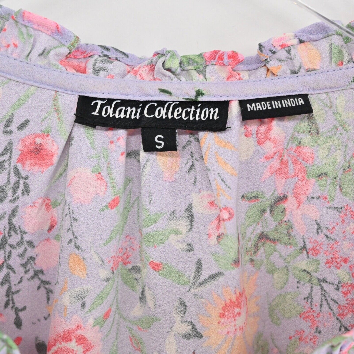 TOLANI Collection Dress Sz S Lavender Floral Balloon Sleeve Ruffle Peasant Bloom