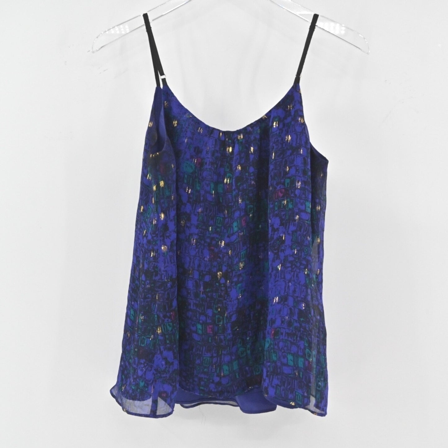 ARYN K Womens Silk Chiffon Top Size S Boho Fairy Romantic Blue Spaghetti Straps