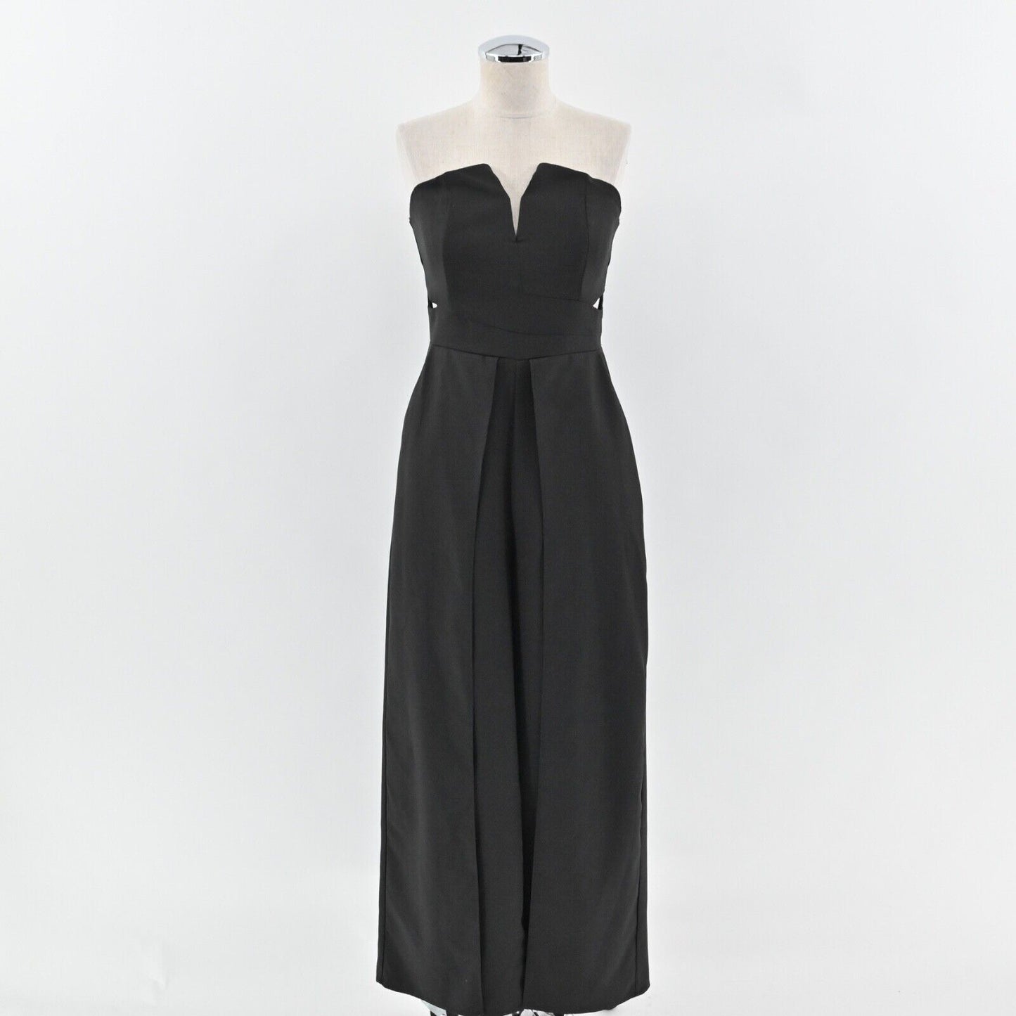 LULUS Jumpsuit Womens Sz S Black Dream It Strapless V Neck Cutout Split Wide Leg