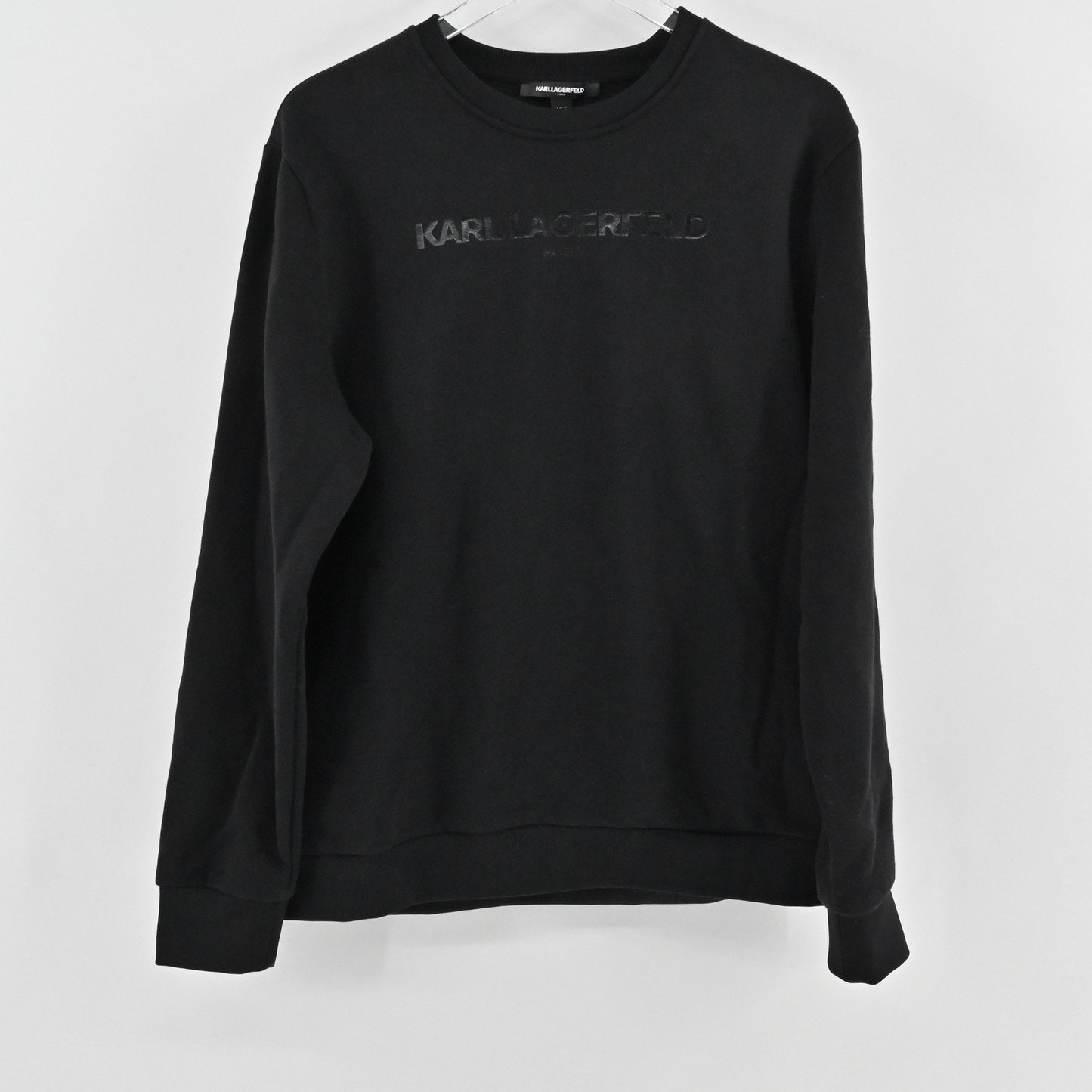 Karl Lagerfeld Mens Slim Fit Tonal Logo Sweatshirt Size L Black Crewneck Grunge