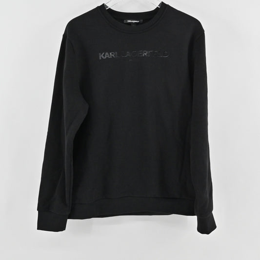 Karl Lagerfeld Mens Slim Fit Tonal Logo Sweatshirt Size L Black Crewneck Grunge