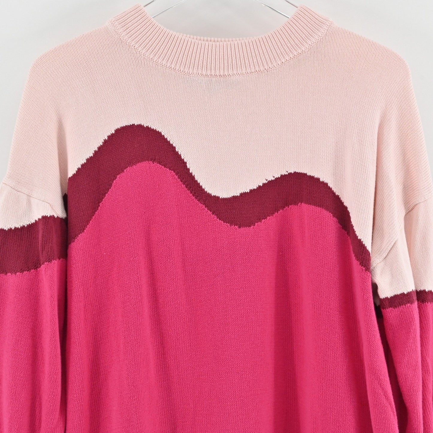 Tuckernuck Womens Pink Jersey Stripe Sweater Size M Wave Knit Pullover Cotton
