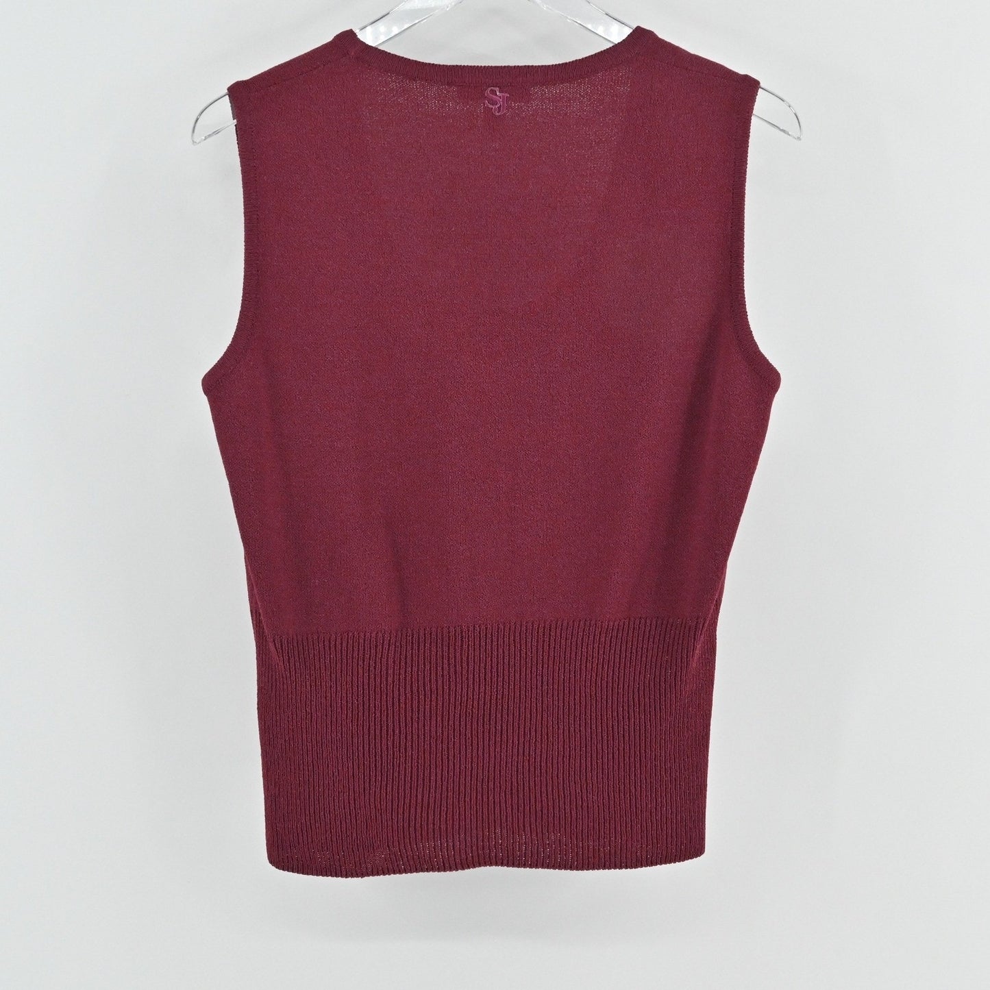 Vtg St John Womens Wool Knit Top Size M Burgundy Quiet Luxury Refined Dog Show