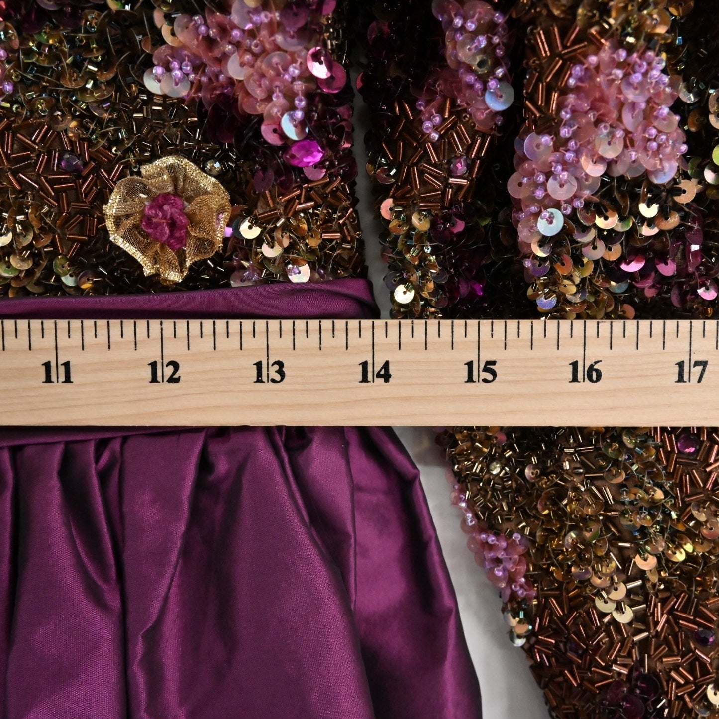 Vtg 60s Victoria Royal Beaded Evening Gown Dress Size 10 Silk Purple Taffeta Bow