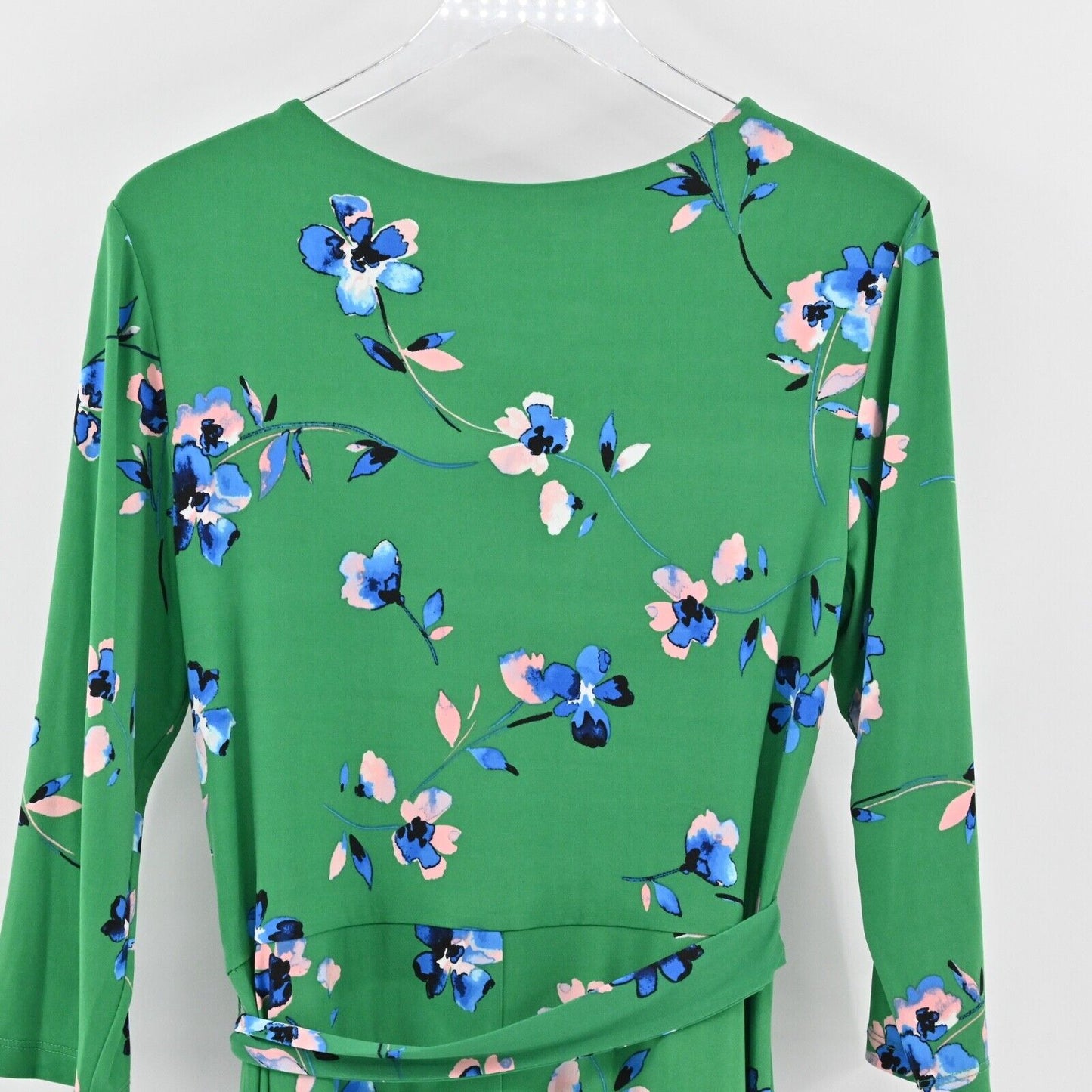 ELIZA J Dress Size 14 Green Floral V Neck Long Sleeve Tie Belt Faux Wrap Midi