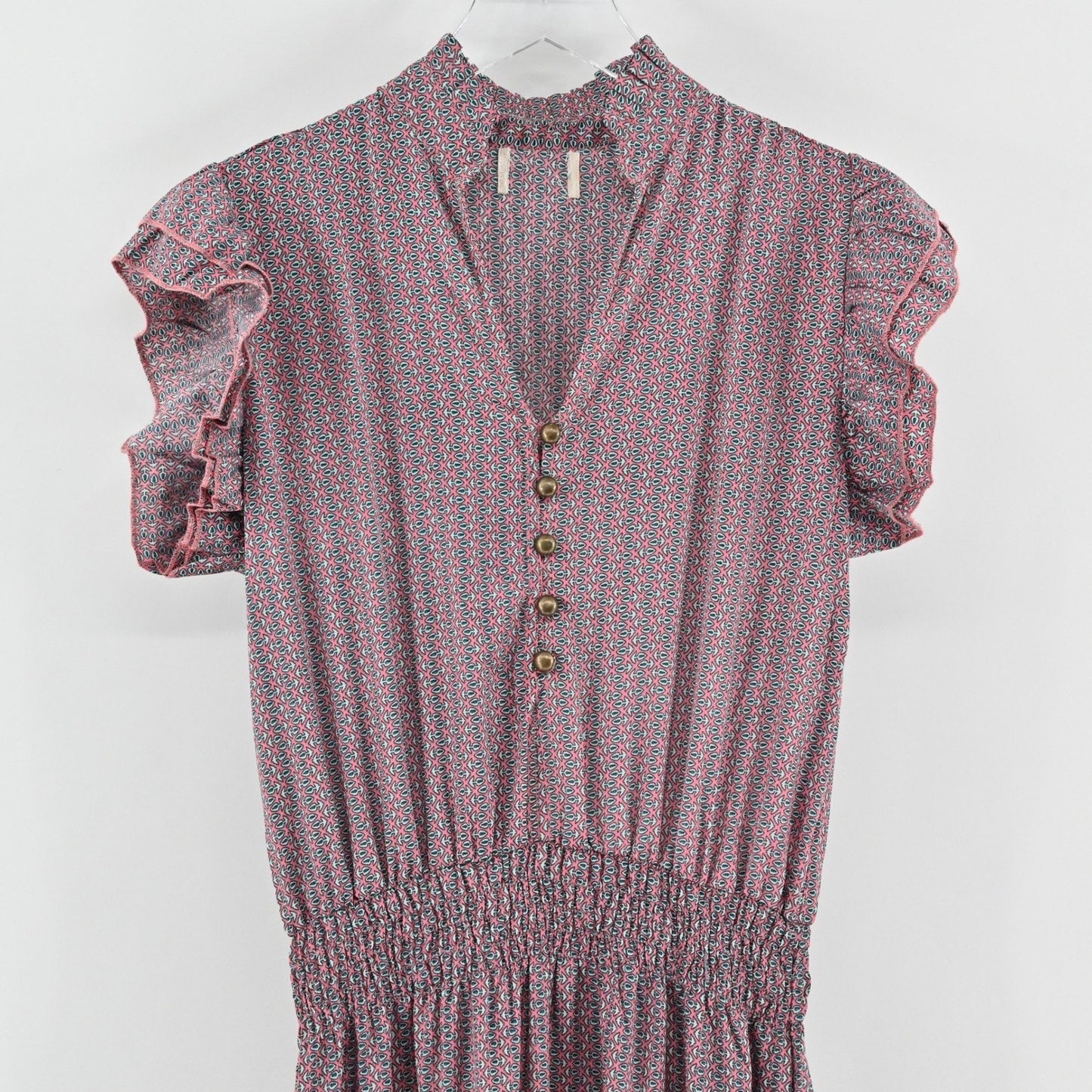 PERRY WALKER COLLECTIVE Cornelia Silk Midi Dress Size M Pink Floral Peasant Boho