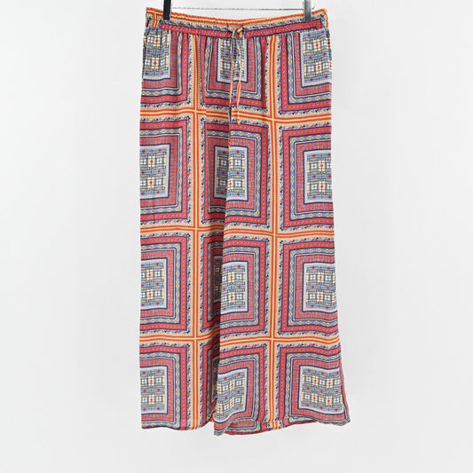 TOLANI Pants Womens Sz M Palazzo Silk Multicolor Square Flowy Wide Leg High Rise