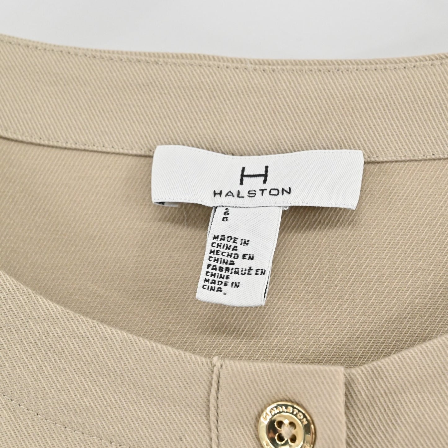 H by HALSTON Khaki Jumpsuit Womens Size L Button Tie Waist Wide Leg Casual